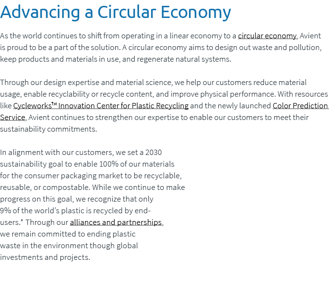 Advancing a Circular Economy As the world continues to shift from operating in a linear economy to a circular economy...